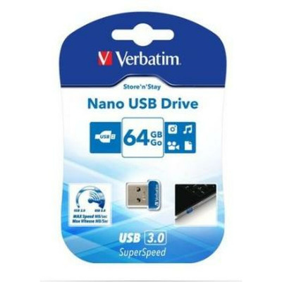 Clé USB Verbatim Store 'n' Stay NANO Noir Gris Bleu 64 GB
