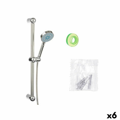 A shower head with a hose to direct the flow With support Silver Metal