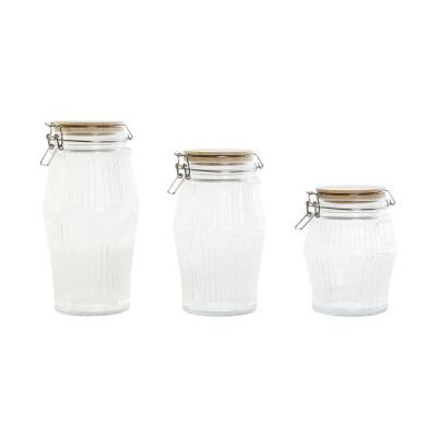 Set mit 3 Kanistern Home ESPRIT Durchsichtig Silikon Bambus Kristall 1