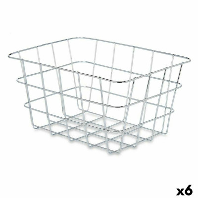 Multi-purpose basket Rectangular Silver Metal 24 x 12,5 x 18,5 cm (6 U
