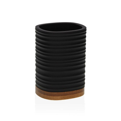 Support pour brosses à dents Versa Noir Résine Bambou 7,6 x 10,6 x 6