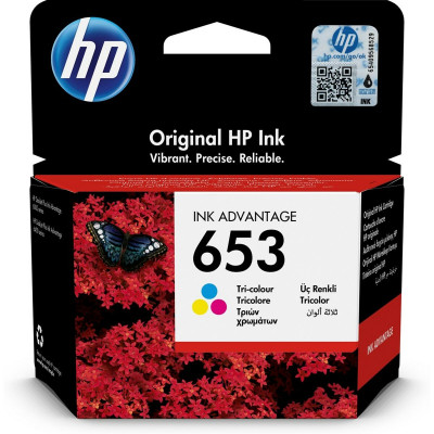 Cartouche d'encre originale HP 653 Cyan/Magenta/Jaune sur la caverne d