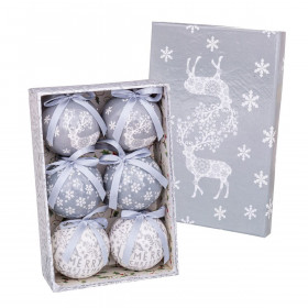 Palle di Natale Bianco Argentato Carta Polyfoam Cervo 7,5 x 7,5 x 7,5