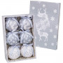 Boules de Noël Blanc Argenté Papier Polyfoam Cerf 7,5 x 7,5 x 7,5 cm