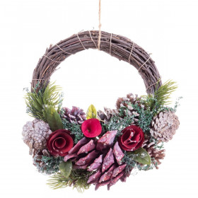 Advent wreathe Red Multicolour Rattan Plastic Foam Pineapples 24 x 22