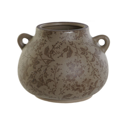 Vaso Home ESPRIT Marrone Verde Gres Foglia della pianta 21 x 20 x 16 c