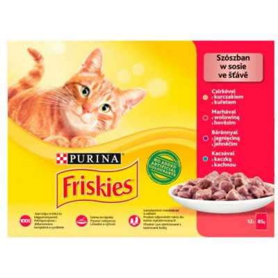 Aliments pour chat Purina Friskies Mix Poulet Veau Agneau Canard sur l