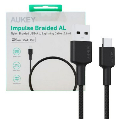 Câble USB vers Lightning Aukey CB-CD30 Noir 90 cm sur la caverne des 