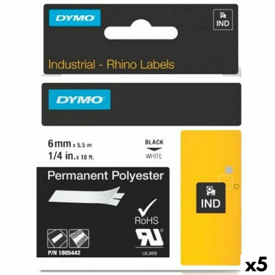 Kit de gaines thermo-retratables Rhino Dymo ID1-6 6 x 5,5 mm Noir Polyester Blanc (5 Unités)