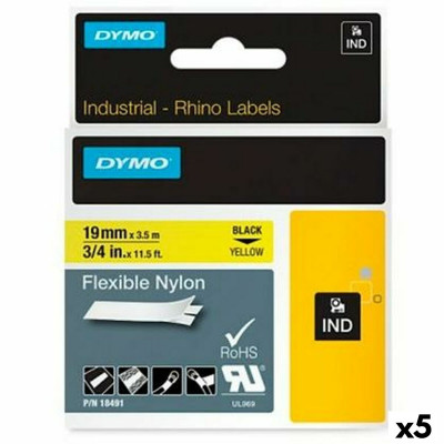 Laminiertes Klebeband zur Kennzeichnung von Maschinen Rhino Dymo ID1-19 19 x 3,5 mm Schwarz Gelb Selbstklebend (5 Stück)