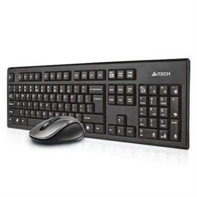 clavier et souris A4 Tech 7100N Qwerty UK Noir Monochrome Non Anglais 