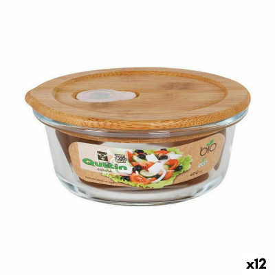Round Lunch Box with Lid Quttin Bamboo Borosilicate Glass Ø 13,5 cm 400 ml (12 Units)