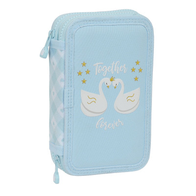 Plumier double Glow Lab Cisnes Bleu 12.5 x 19.5 x 4 cm (28 Pièces) su