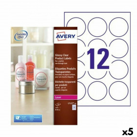 Etichette per Stampante Avery Trasparente Rotondo 10 Fogli ø 60 mm (5